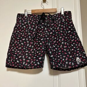 🌊👙🏄🏽‍♀️ Matix Black Pool & Beach Board Shorts with Pink & Gray Polka Dot 🏄🏽‍♀️👙🌊